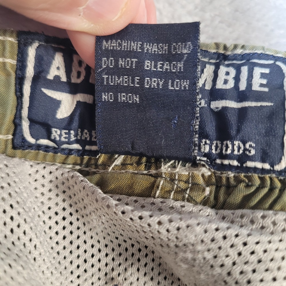 Vintage Abercrombie Swim Trunks Mens L Olive Green Cargo Side Stripe Board Short - Picture 9 of 15
